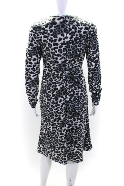 Elie Tahari Womens Leopard Print Jersey Knotted Slit Sheath Dress Gray Small