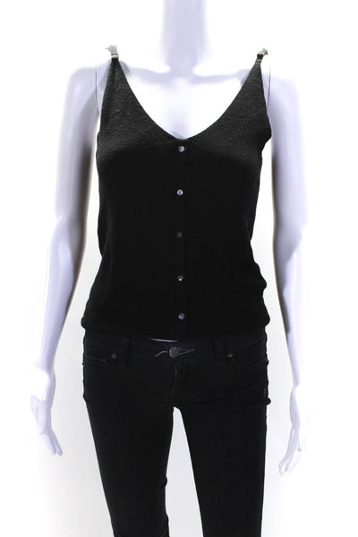 One Grey Day Womens Cotton V Neck Button Down Knit Cami Top Black Size M