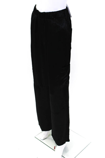 Central Park West Womens Satin Elastic Waist Wide Leg Cargo Pants Black Size XS