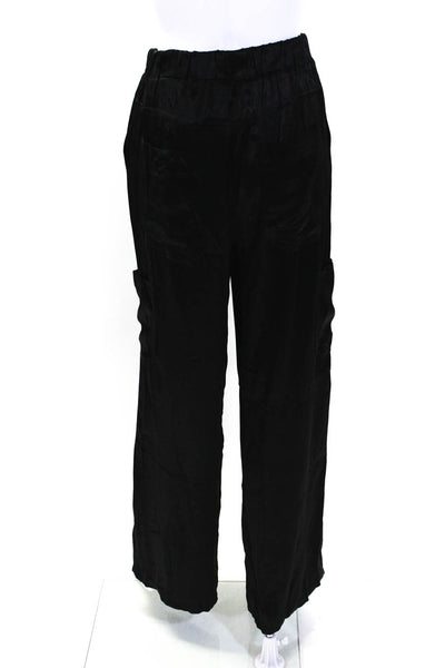 Central Park West Womens Satin Elastic Waist Wide Leg Cargo Pants Black Size XS