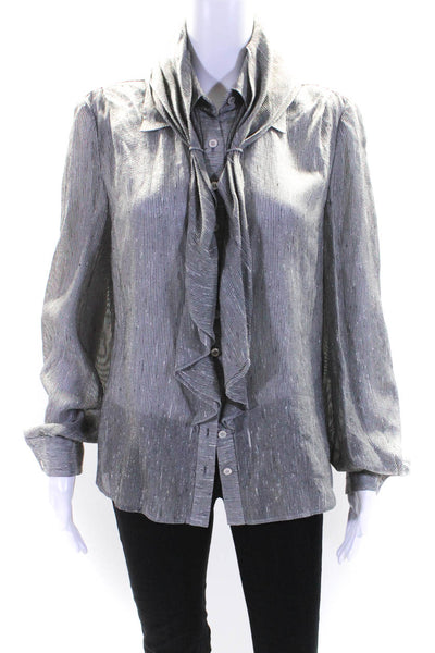 Carolina Herrera Womens Long Sleeve Collared Button Down Top Gray Size 8