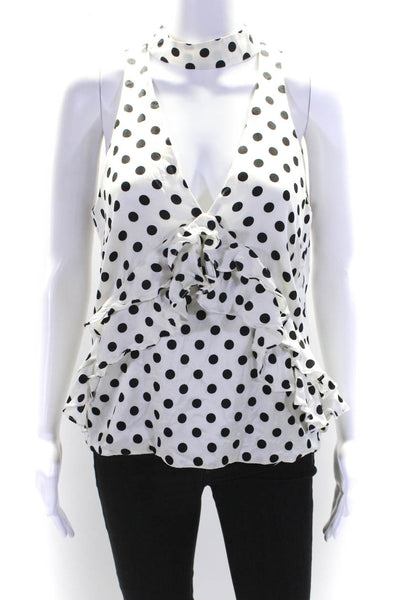 Caroline Constas Womens Sleeveless Polka Dot Front Bow Blouse White Size Small