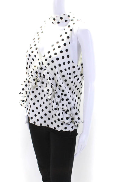 Caroline Constas Womens Sleeveless Polka Dot Front Bow Blouse White Size Small