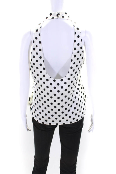 Caroline Constas Womens Sleeveless Polka Dot Front Bow Blouse White Size Small