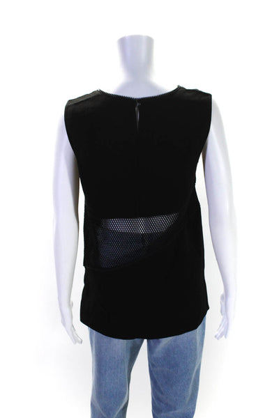 Elie Tahari Womens Sleeveless Zipper V Neck Mesh Trim Top Black Size Small