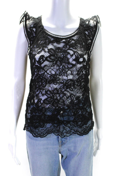 Elie Tahari Womens Sleeveless Scoop Neck Ladder Lace Boxy Top Black Size Small