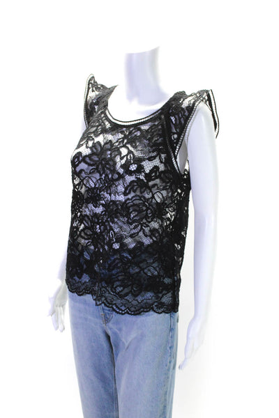 Elie Tahari Womens Sleeveless Scoop Neck Ladder Lace Boxy Top Black Size Small