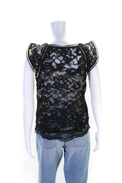 Elie Tahari Womens Sleeveless Scoop Neck Ladder Lace Boxy Top Black Size Small