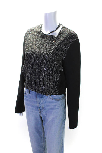 Elie Tahari Womens Front Zip Crew Neck Neoprene Trim Jacket Black Wool Size 4
