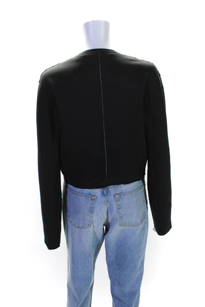 Elie Tahari Womens Front Zip Crew Neck Neoprene Trim Jacket Black Wool Size 4