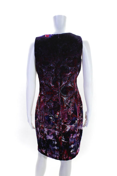 T Tahari Womens Back Zip Keyhole Floral Velvet Sheath Dress Purple Red Size 6