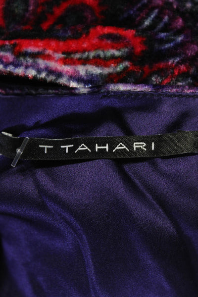 T Tahari Womens Back Zip Keyhole Floral Velvet Sheath Dress Purple Red Size 6