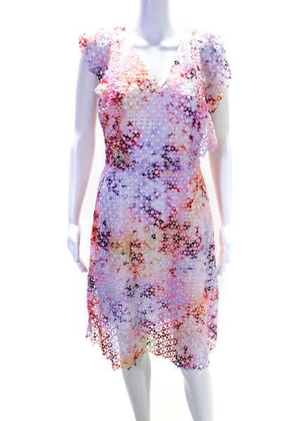 Elie Tahari Womens Back Zip V Neck Lace Overlay Dress Multicolored Size 6