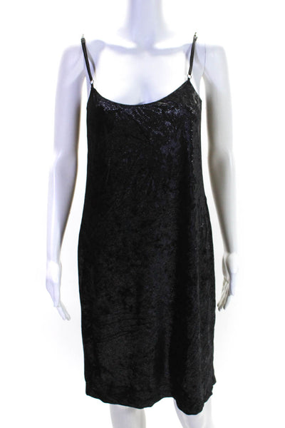 Designer Womens Spaghetti Strap Scoop Neck Shimmer Velvet Slip Dress Black Small