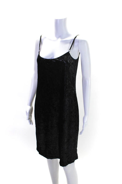 Designer Womens Spaghetti Strap Scoop Neck Shimmer Velvet Slip Dress Black Small