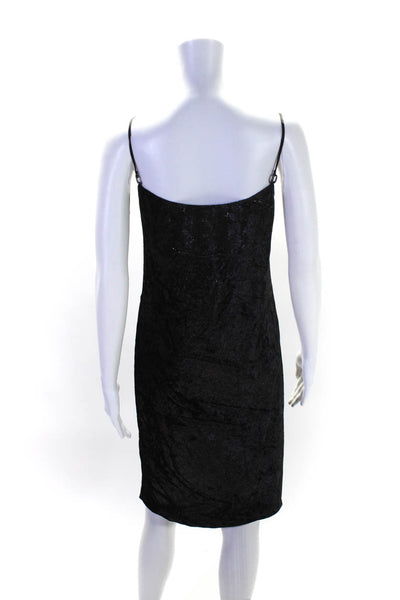 Designer Womens Spaghetti Strap Scoop Neck Shimmer Velvet Slip Dress Black Small