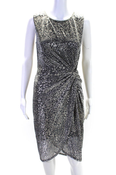 T Tahari Womens Sleeveless Metallic Leopard Print Knotted Dress Silver Small