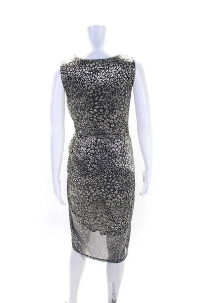 T Tahari Womens Sleeveless Metallic Leopard Print Knotted Dress Silver Small