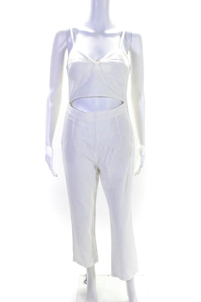 3x1 NYC Womens V-Neck Spaghetti Straps Cutout Straight Leg Jumpsuit Cream Size M