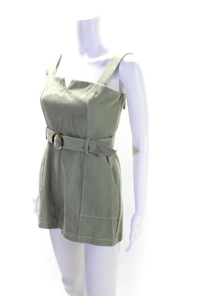 Intermix Women's Square Neck Sleeveless Belted Cotton Short Romper Green Size 2