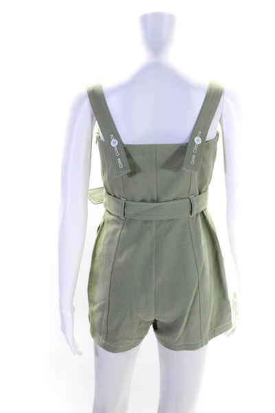 Intermix Women's Square Neck Sleeveless Belted Cotton Short Romper Green Size 2