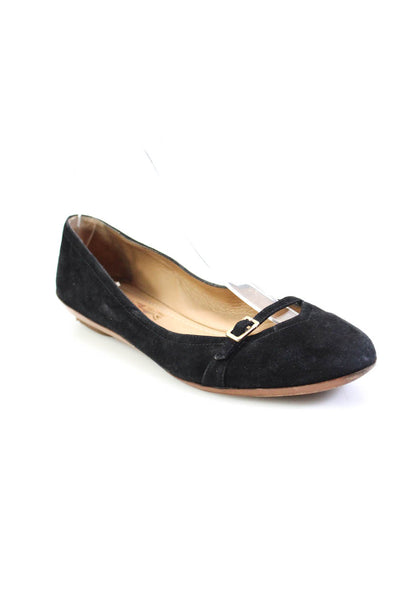 Salvatore Ferragamo Womens Round Toe Buckle Ballet Flats Black Suede Size 7