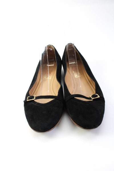 Salvatore Ferragamo Womens Round Toe Buckle Ballet Flats Black Suede Size 7