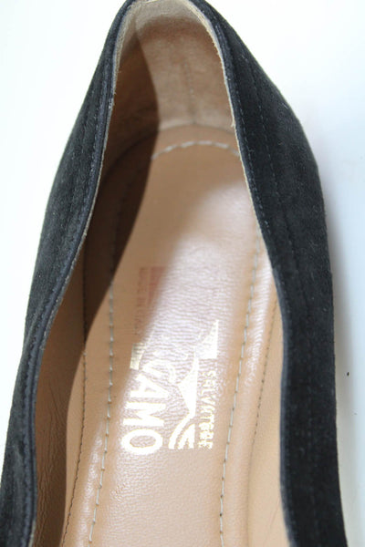 Salvatore Ferragamo Womens Round Toe Buckle Ballet Flats Black Suede Size 7