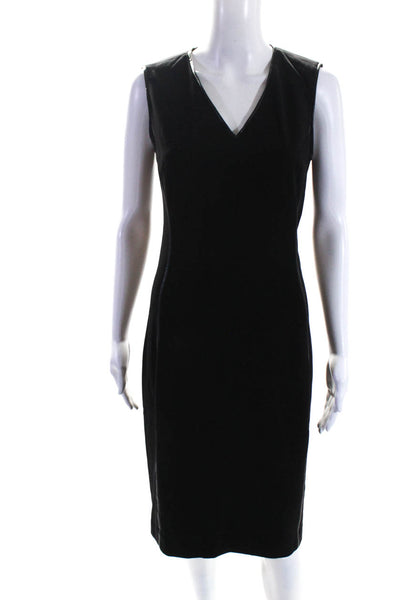 T Tahari Womens Back Zip Sleeveless Knee Length V Neck Sheath Dress Black Size 4