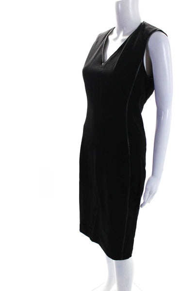 T Tahari Womens Back Zip Sleeveless Knee Length V Neck Sheath Dress Black Size 4