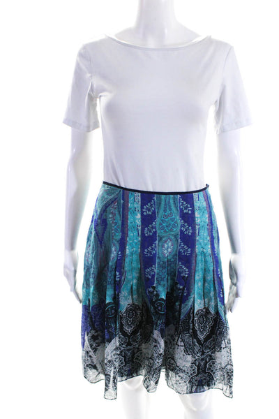 Tahari Womens Side Zip Knee Length Paisley A Line Skirt Blue Multi Size 4