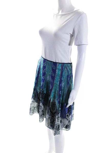 Tahari Womens Side Zip Knee Length Paisley A Line Skirt Blue Multi Size 4