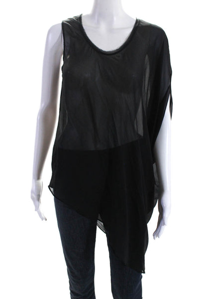 Helmut Lang Womens Asymmetrical Sleeve Sheer Pullover Blouse Top Black Size S