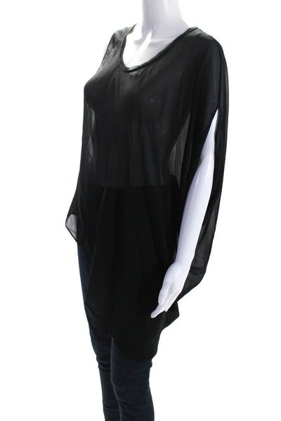 Helmut Lang Womens Asymmetrical Sleeve Sheer Pullover Blouse Top Black Size S