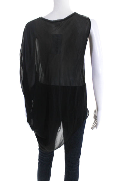 Helmut Lang Womens Asymmetrical Sleeve Sheer Pullover Blouse Top Black Size S