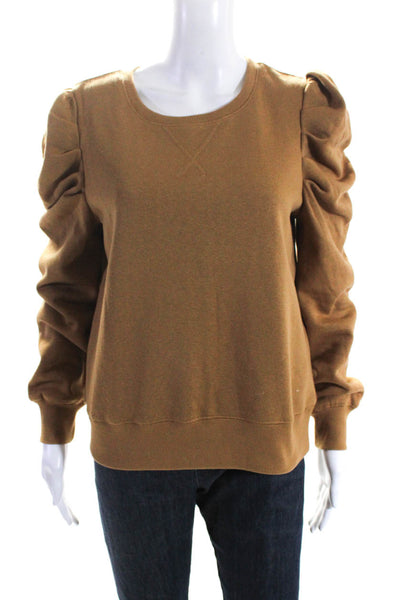 Rebecca Minkoff Womens Cotton Fleece Bishop Long Sleeve Sweatshirt Brown Size M