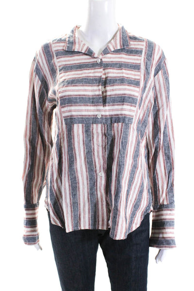 Frame Womens Striped Print Long Sleeve Button Down Shirt Top Multicolor Size S