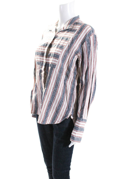 Frame Womens Striped Print Long Sleeve Button Down Shirt Top Multicolor Size S