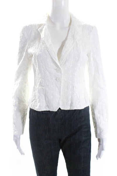 Nanette Lepore Womens Cotton Eyelet Long Sleeve Two Button Blazer White Size 4