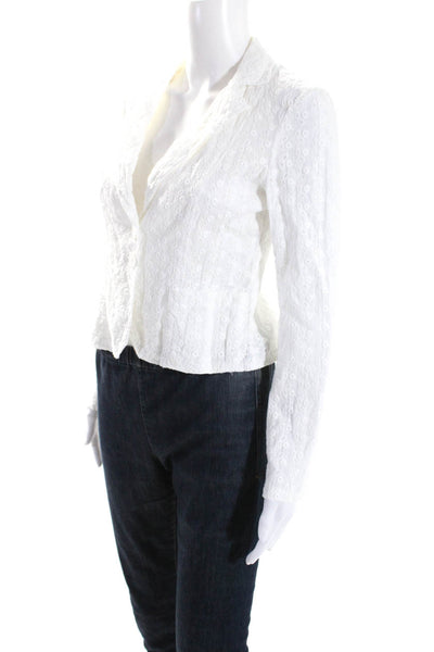 Nanette Lepore Womens Cotton Eyelet Long Sleeve Two Button Blazer White Size 4