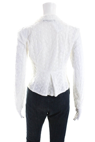 Nanette Lepore Womens Cotton Eyelet Long Sleeve Two Button Blazer White Size 4