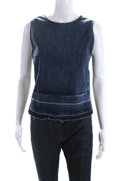 Theory Womens Cotton Denim Frayed Hem Sleeveless Jean Tank Top Dark Blue Size S