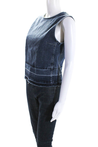 Theory Womens Cotton Denim Frayed Hem Sleeveless Jean Tank Top Dark Blue Size S