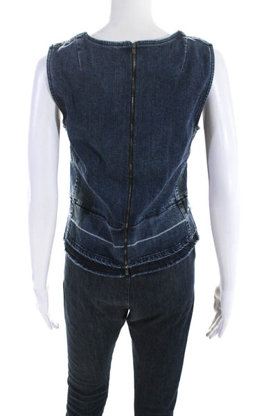 Theory Womens Cotton Denim Frayed Hem Sleeveless Jean Tank Top Dark Blue Size S