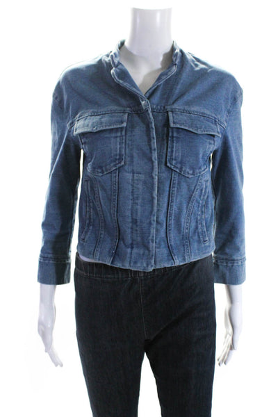 Nanette Lepore Womens Cotton Denim 3/4 Sleeve Cropped Jean Jacket Blue Size XS