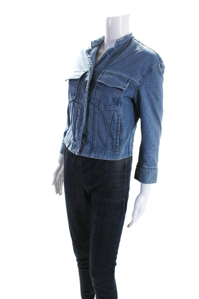 Nanette Lepore Womens Cotton Denim 3/4 Sleeve Cropped Jean Jacket Blue Size XS