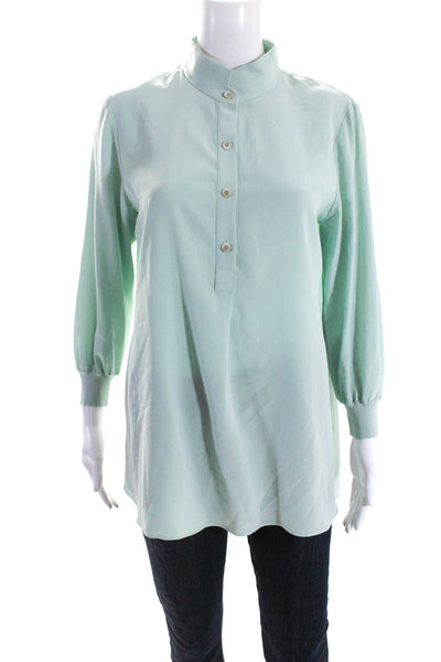 Lafayette 148 Women 3/4 Sleeve Henley High Neck Top Blouse Mint Green Size Small