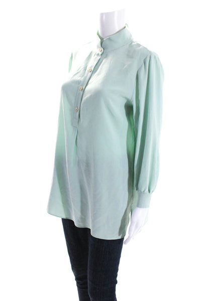 Lafayette 148 Women 3/4 Sleeve Henley High Neck Top Blouse Mint Green Size Small