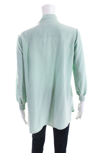 Lafayette 148 Women 3/4 Sleeve Henley High Neck Top Blouse Mint Green Size Small