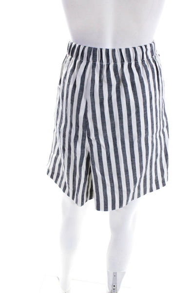 St. John Womens Mid Rise Elastic Waist Striped Shorts White Black Linen Large